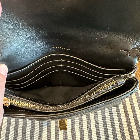 Tory Burch Kira Chain Wallet black with gold hardware with dust bag LIKE NEW - Picture 10 of 16